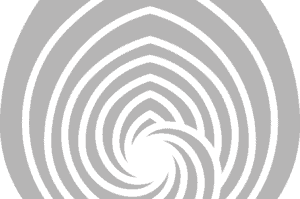 Abstract black spiral vortex pattern with curved concentric bands converging at the center, like a fingerprint swirl